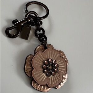 COACH Rose Gold & Blush Pink Flower Keychain with Crystal Center